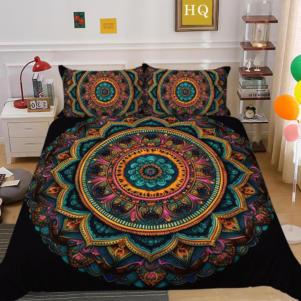 Seturi de lenjerie de pat de lux Textile de casă pentru fete Cuverturi de pilote Lenjerie de pat cu dimensiuni duble Mandala Decorare dormitor de rang înalt