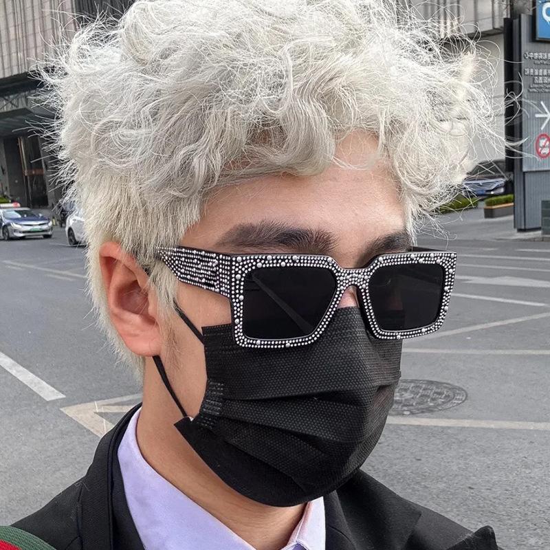 Retro Big Frame Women Square Sunglasses Black Rectangle Cool Men Sunglasses One Piece Designer Sun Glasses for Female Male