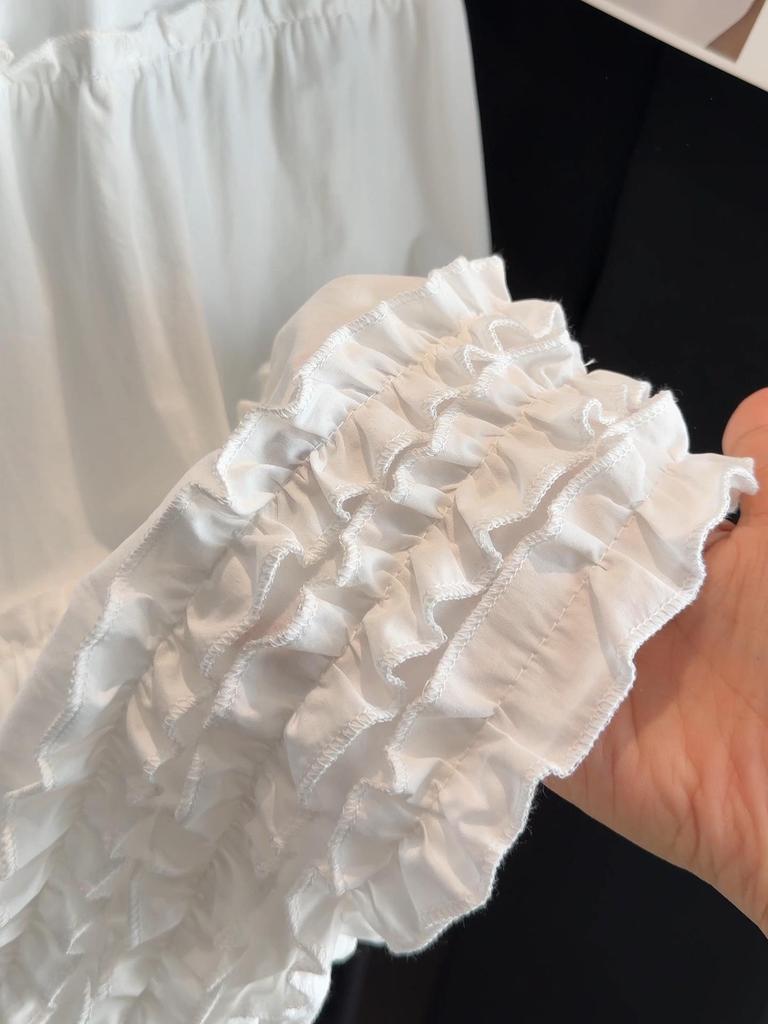 White Sweet Ruffled A-line Midi Skirt - Women's Summer High-Waisted Versatile Petite Style