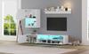 175*39*34cm TV Wall Unit with Display Cabinet (3-Piece Set), TV Board, Standing Shelf and Wall Shelf, LED and High Gloss, TV up to 80', White