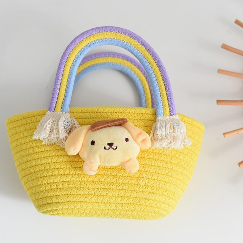 Girls 'bag Korean Rainbow Cloud Handbag Children's Woven Bag Large-capacity Straw