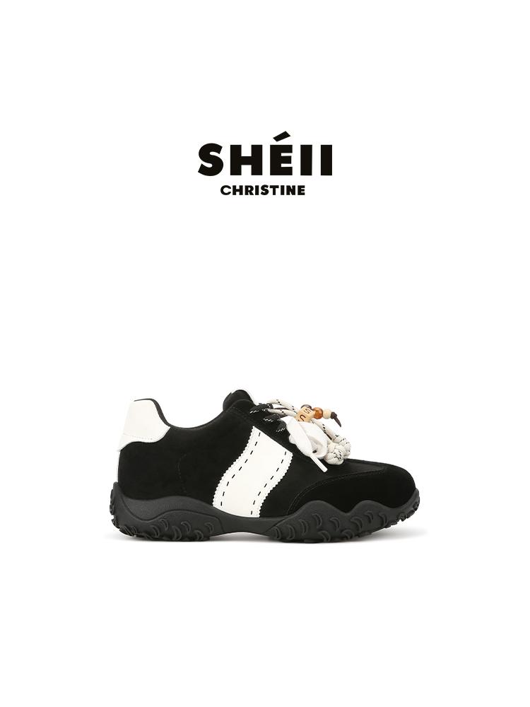 [Lan Cabinet] New Color~ 8cm Inner Height Increase Crescent Thick-soled Mandarin Duck Shoelaces Sports and Leisure Shoes Women's German Training Shoes