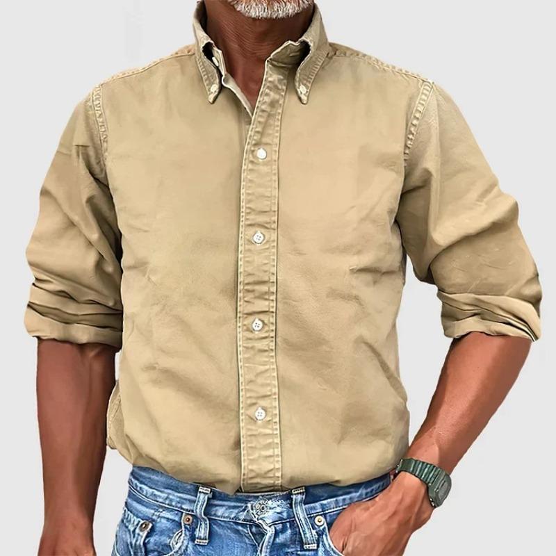 Новые мужские рубашки Новые с длинным рукавом с воротником M хаки