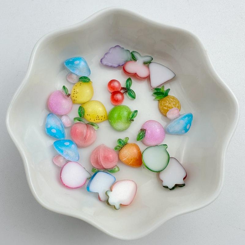 50Pcs New Cute Resin Mini Strawberry, Cherry, Mushroom Series Flat Back Manicure Parts Embellishments For Hair Bows Accessories