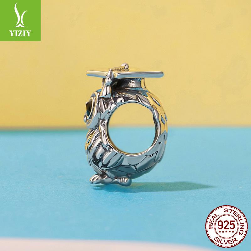 Graduation Season Wisdom Owl Diy Beaded Graduation Gift S925 Silver Beads Jewelry Accessories