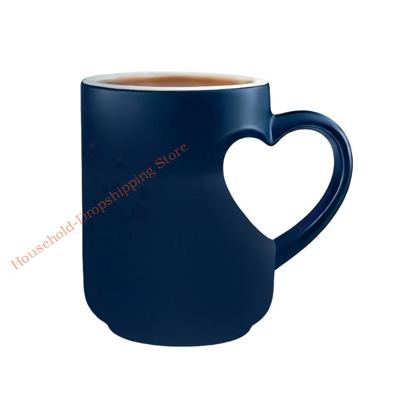 Heat Resistant Ceramic Mug with Unique Heart Handle Color Changing Coffee Cup For Home Offices Or Cafes Use 85AD
