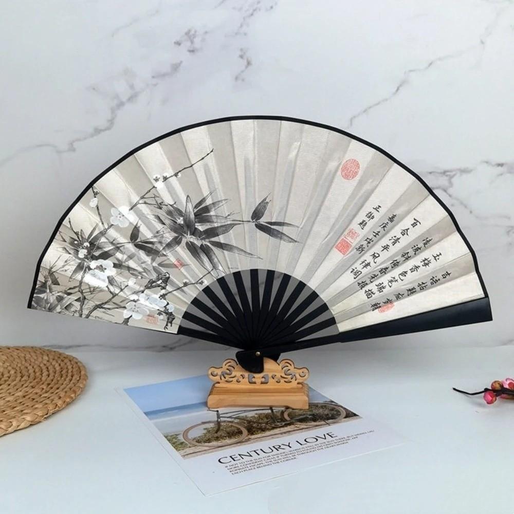 Portable Chinese Folding Fan Retractable Cord Ancient Style Hand Fan Home Ornament