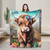 Cute Highland Cow Flannel Blankets, Soft Warm Cozy Skin Friendly Machine Washable, for Bedroom Sofa Bed Car Camping Office Home