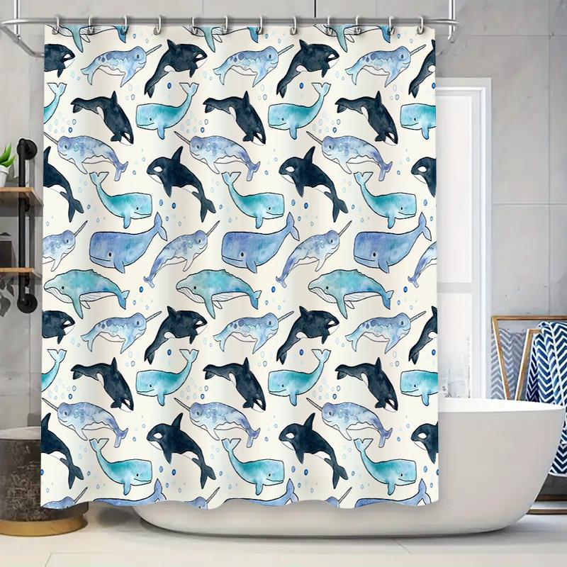 

Whale Shower Curtain Ocean Sea Life Bathroom Decor Nautical Blue Whale Pattern Waterproof Fabric Backdrop W60H190(CM)-1 Pcs