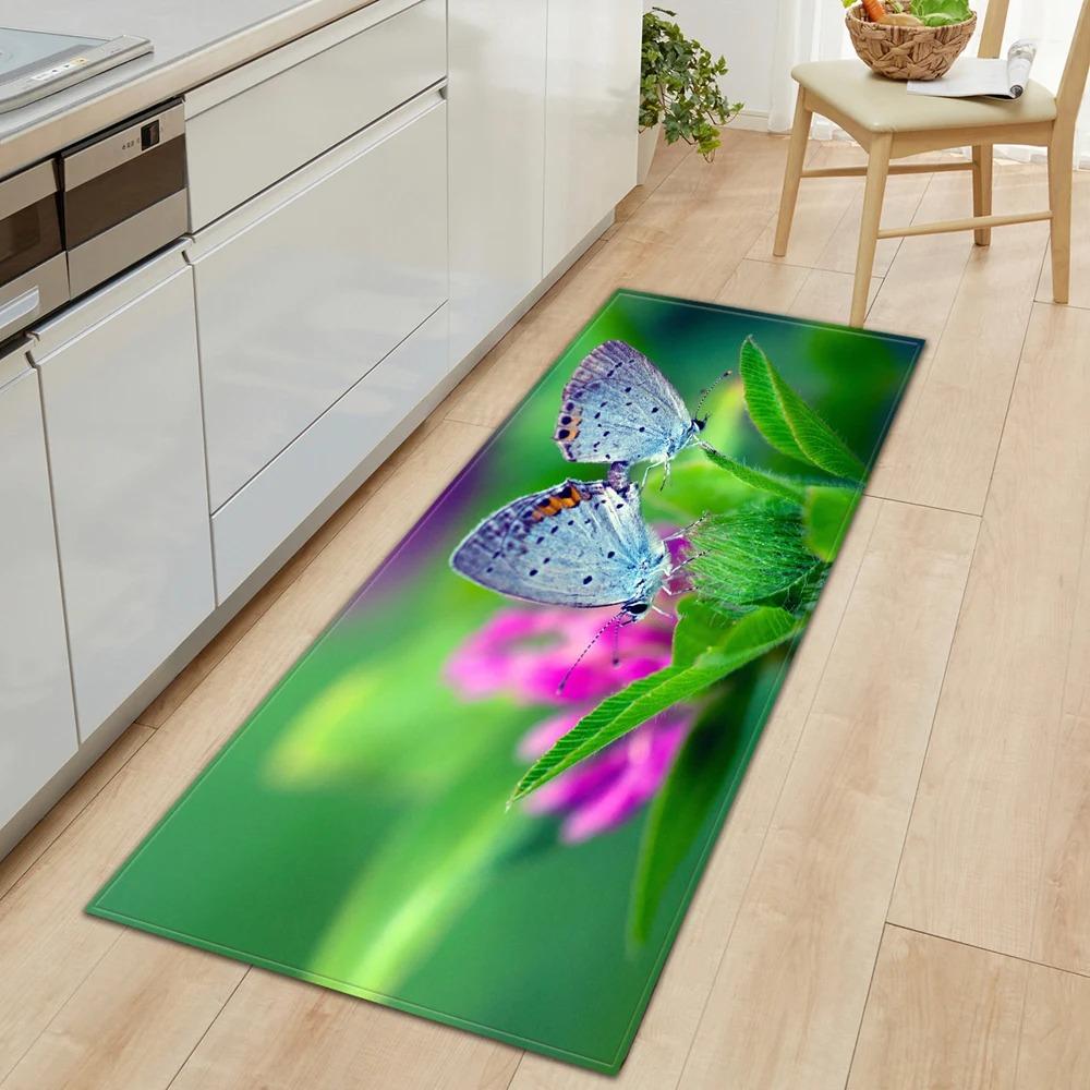 Butterfly Flower Pattern Home Kitchen Floor Mat Door Front Decoration Floor Mat