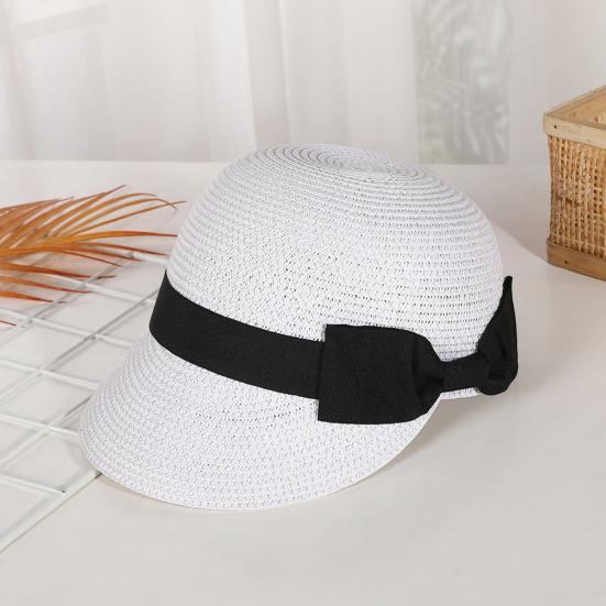 Chapeau de paille Large Ruban Noir Nœud Dôme Visière Plate Casquette de Baseball Léger Respirant Chapeau Protection Solaire