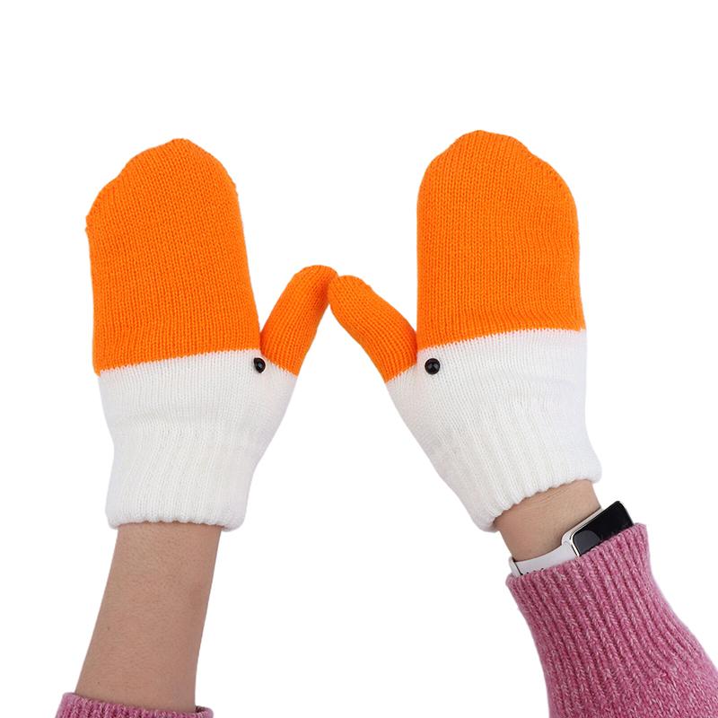 1Pair Cute Funny Goose Knitted Gloves For Women Winter Fleece-Lined Thickened Double-Layer Warm Coldproof Gloves
