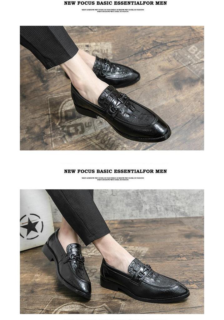 Men's Plus Size Crocodile Embossed Pointed Toe Formal Leather Slip-on Shoes for Business or Weddings