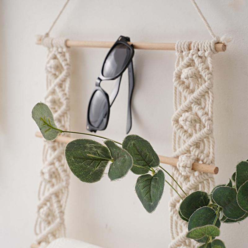 Hand Woven Tapestry Storage Holder Wood Cotton Rope Bowknot Hairpins Headband