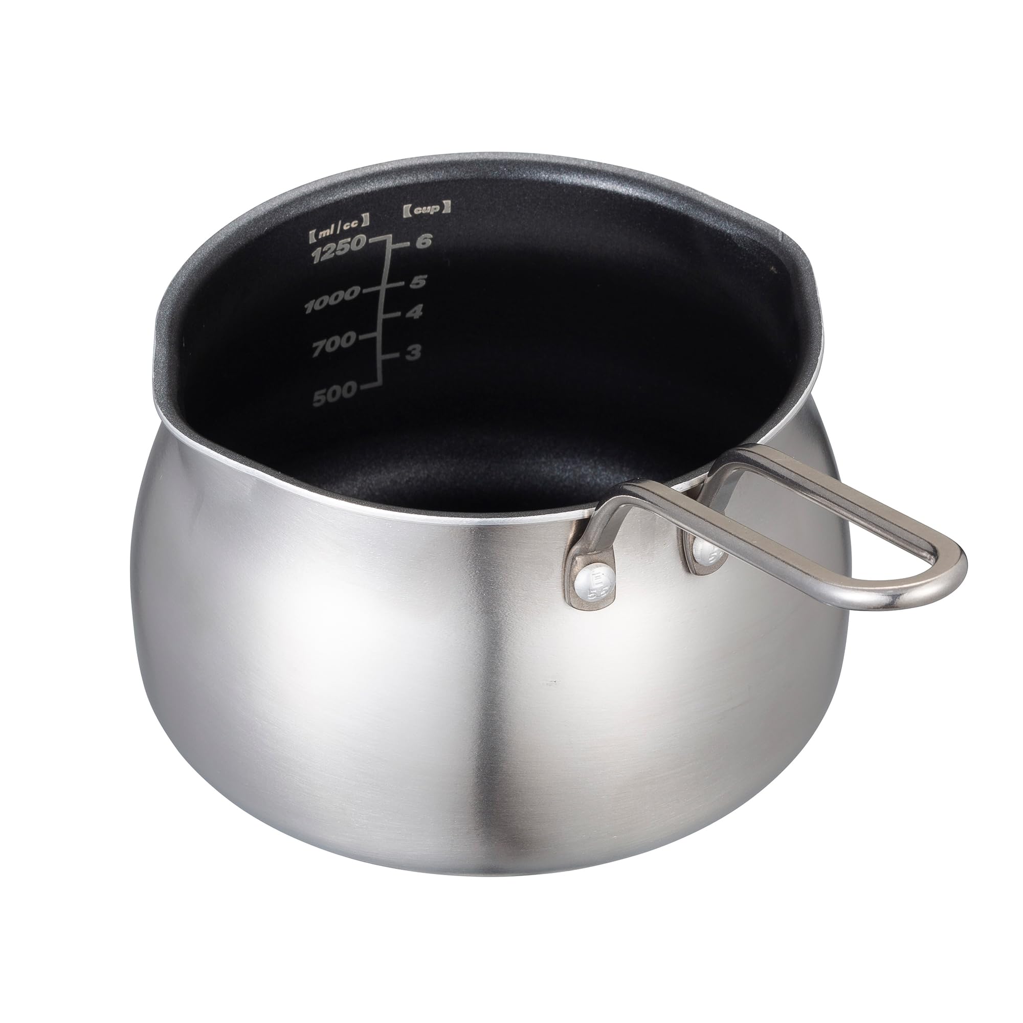 

CB Japan copan steel milk pan with measuring cooking and boiling 1.5L double-walled scale, double-sided spout, gas/induction compatible,
