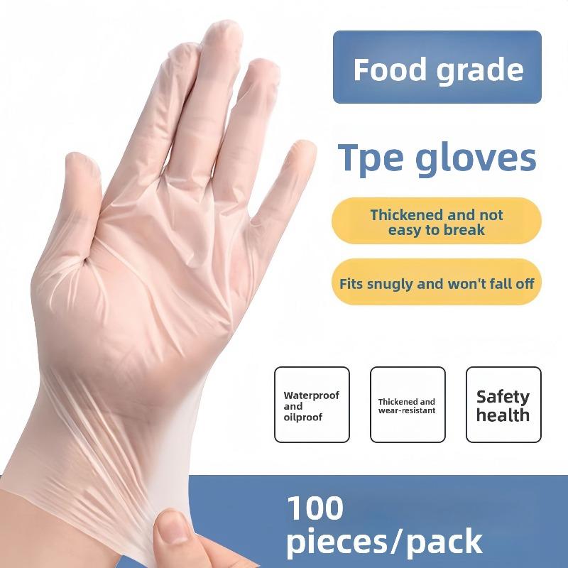 Kitchen Disposable Gloves, Food-grade Gloves, 100 Pairs In A Pack, Transparent and Thick, for Catering, Individual Packaging.