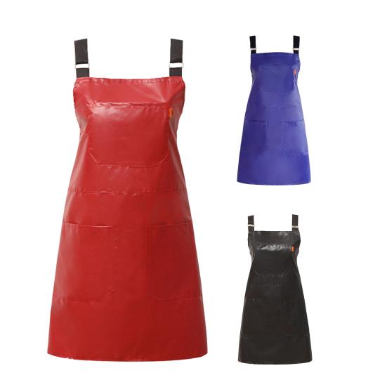 Barber Apron Waterproof Pockets Design Adjustable Strap Anti Stain Faux Leather Kitchen Chef