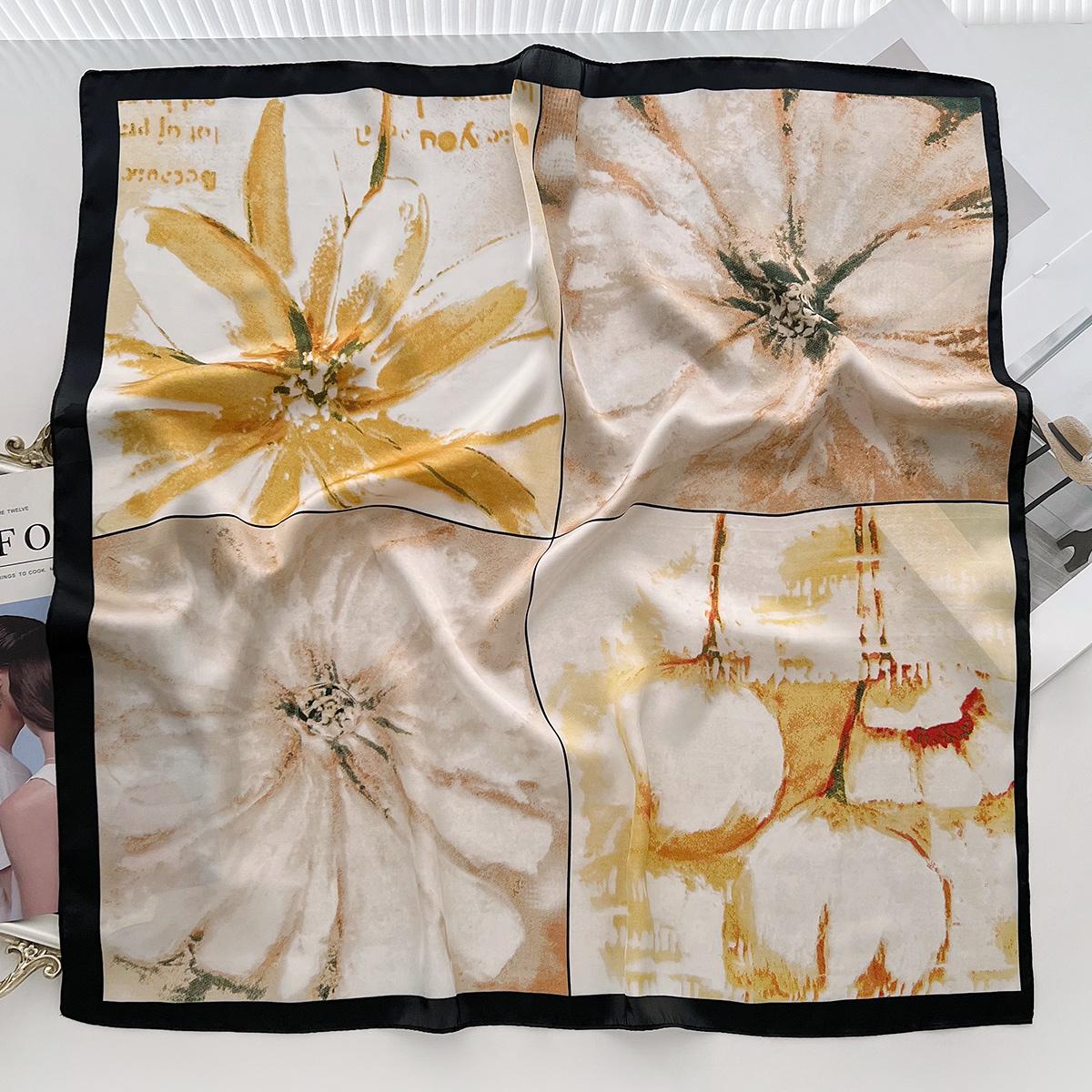 

Sigong Клетка Бежевый Простой и Универсальный Маленький Квадратный Шарф Женский Летний Легкий и Тонкий Подарок на День Матери Высококачественный Шелковый Шарф 66cm