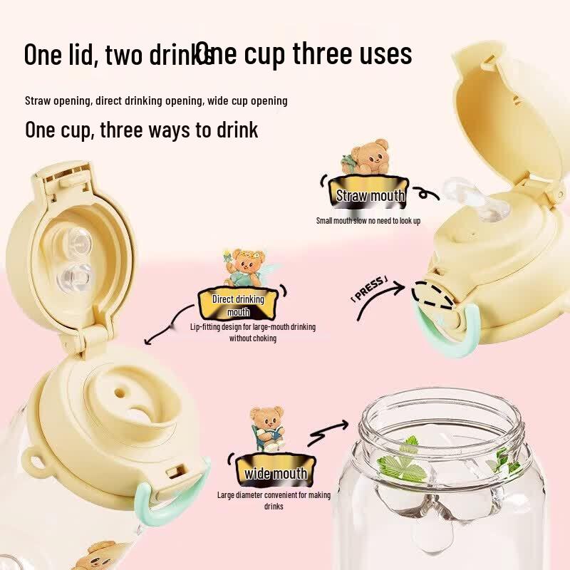 SUPOR Butter Bear Children's Dual-Drink Glass Water Bottle