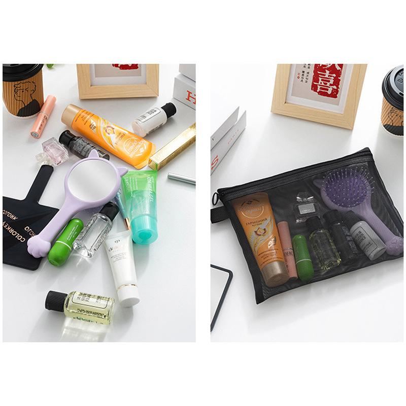 3 Size Nylon Mesh Clear Beauty Makeup Bag with Zipper Portable Travel Makeup Bag Toiletry Lipstick Make Up Brush Organizer Pouch