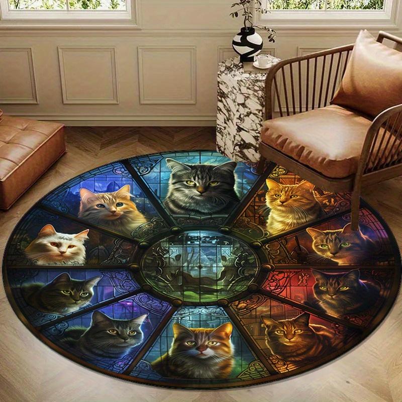 

Круглый ковер Crystal Velvet Cat Collage Glass Print - Нескользящий дизайн со стеклянным принтом и 6 очаровательными кошками, 100% полиэстер, мягкий плюшевый ковер 100cm