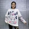 2023 Autumn/Winter Women's Hooded Loose Sweater with Cartoon Rabbit and Rhinestone Design
