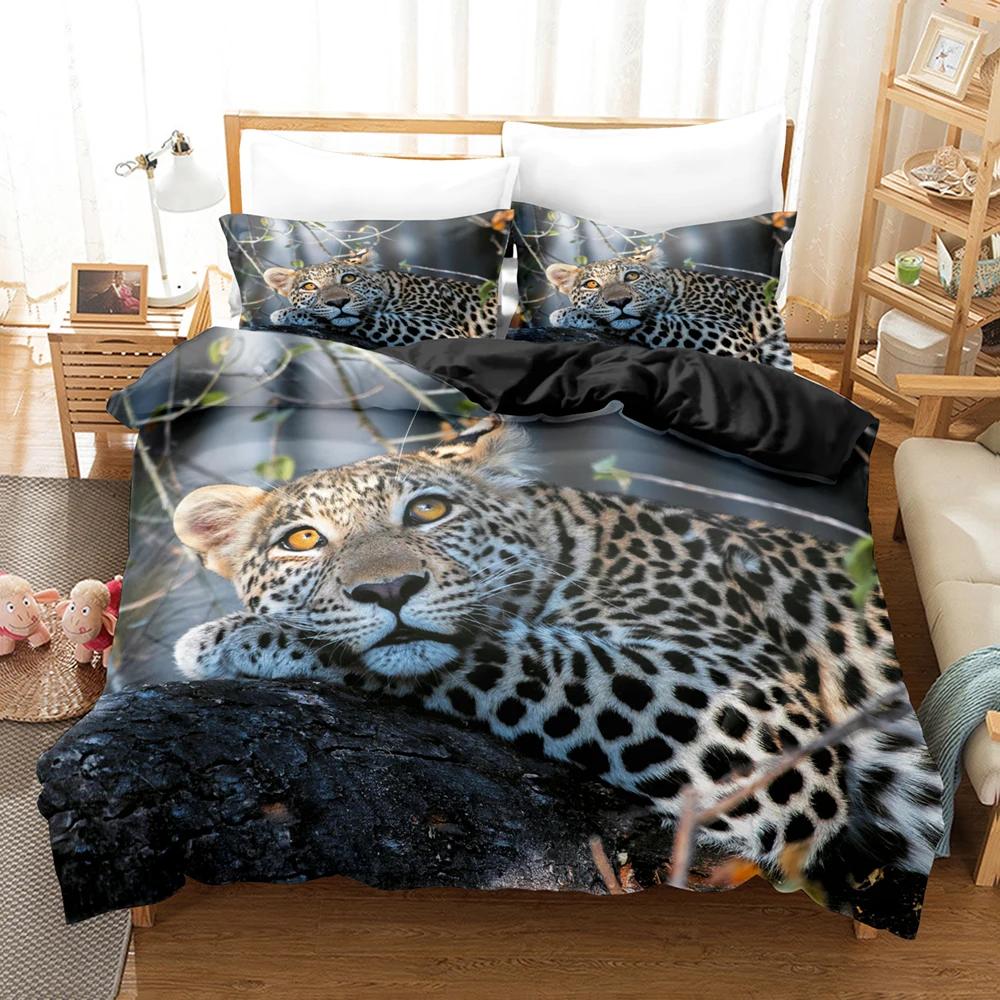 Leopard Print Soft Duvet Cover for King Plus Quen Sized Dimensions Bed, 3D Panther, Soft Duvet Cover,Quen Sized Dimensions,Double Warm Comforter