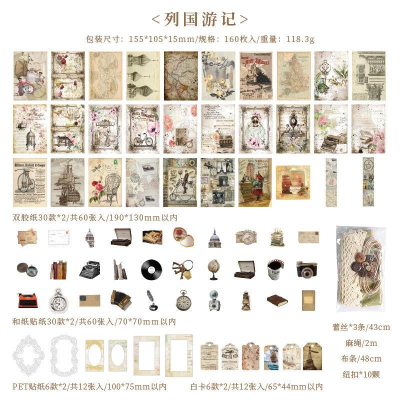 

160 pcs/pack Vintage Scrapbooking Set material paper+Stickers set Decorative Hand Account Diary Album Junk Journal Supplies