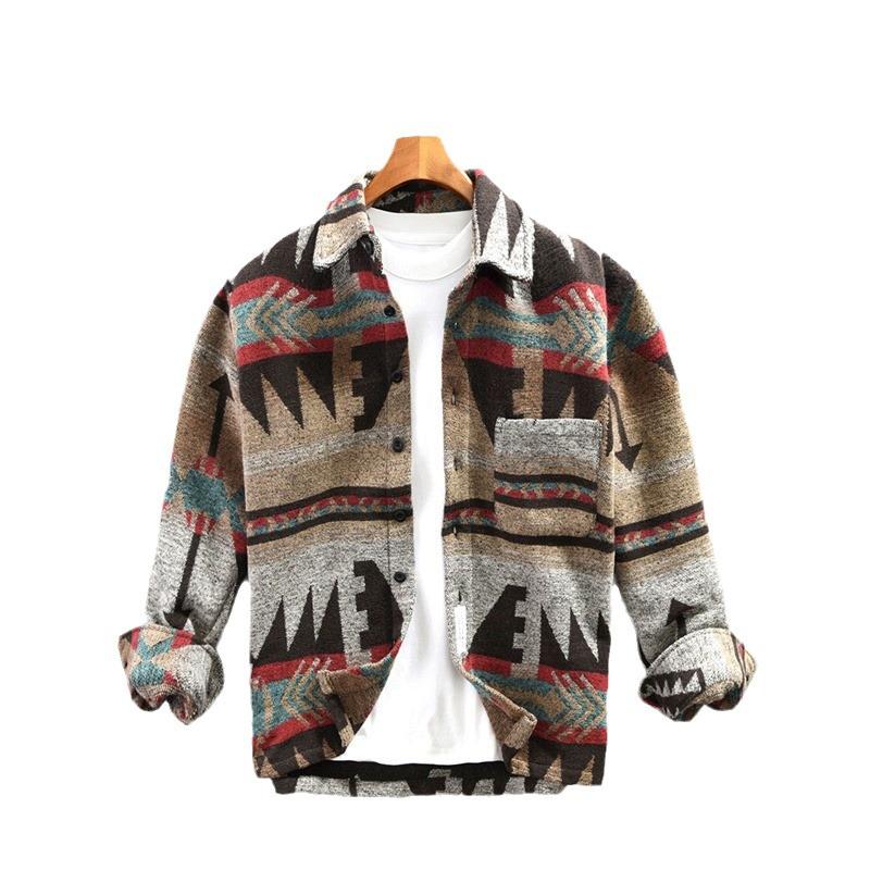 Men's Vintage Floral Thick Flannel Long Sleeve Shirt Jacket