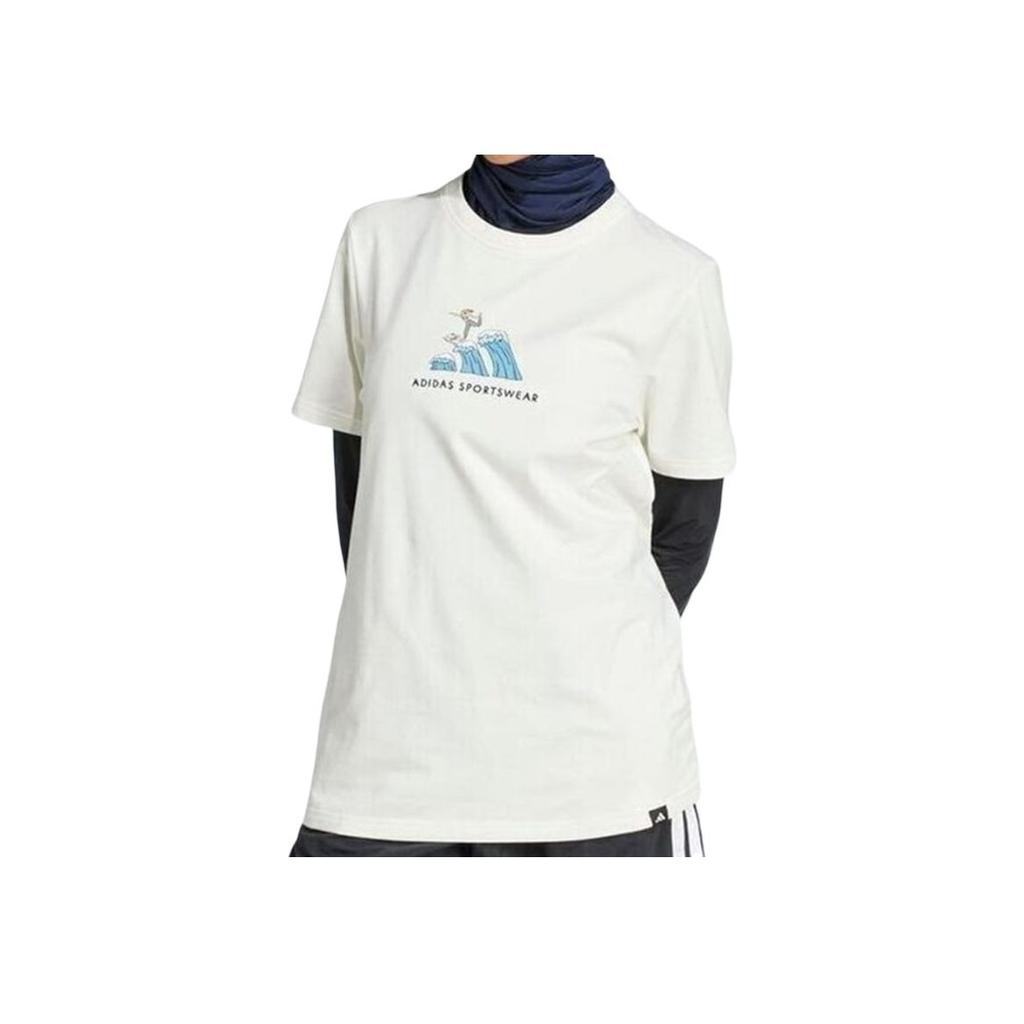 Adidas Sportswear Codes Doodle Surf Casual Round Neck Short Sleeve T-Shirt Women T-Shirts Han-Jade-White JX5330