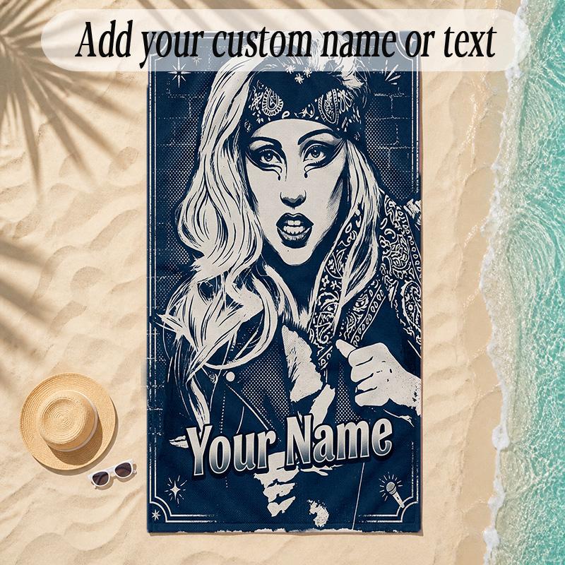 Beach TowelLady Gaga Custom Name Text Personalized Soft Towel for Beach Pool Indoor Home Decor Gift