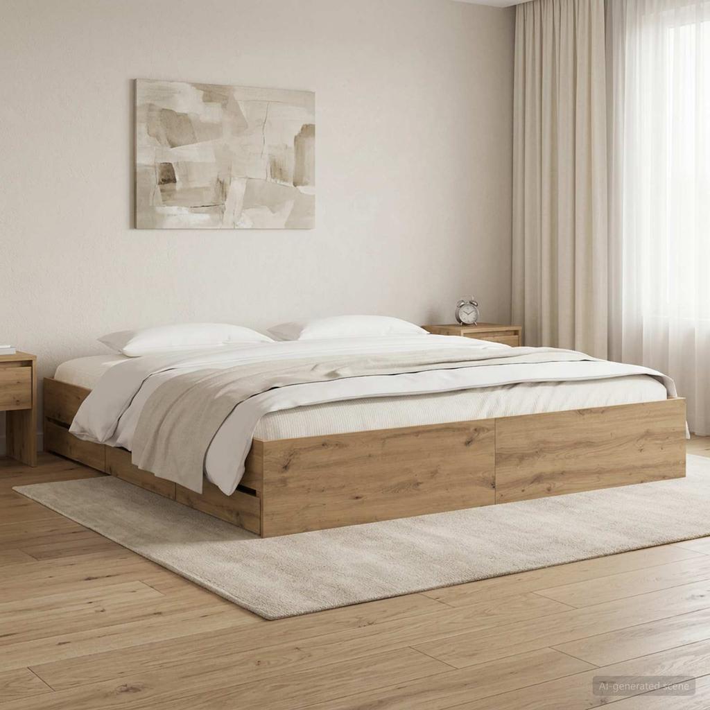 Bed Frame with Storage Artisan Oak 180 x 200 cm