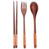 Wooden Chopsticks Spoon Fork Tableware Dinnerware 3pcs Set (with black thread)