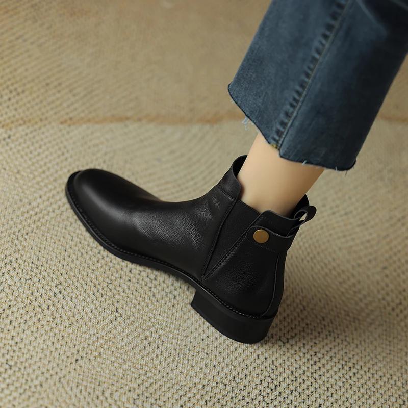 

Fashion 2025 Autumn Genuine Leather Women Boots Real Leather Ankle Boots Women Shoes Retro Slip-on Solid Cowboy modern Chelsea Boots 34
