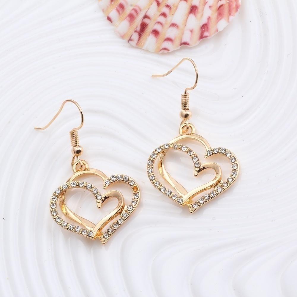 European And American Fashion Jewelry Set Wedding Dinner Wedding Accessories Double Love Peach Heart Earring Necklace