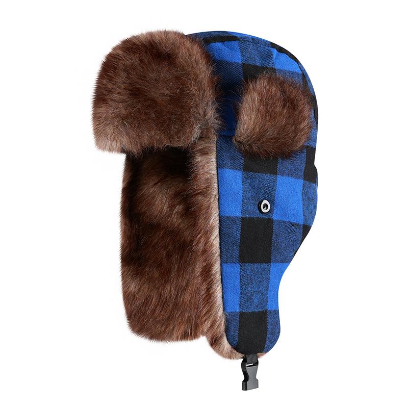 New Plaid Lei Feng Hat Direct Sales Supply Hat Thickened Warm Hat Winter Ear Protection Small
