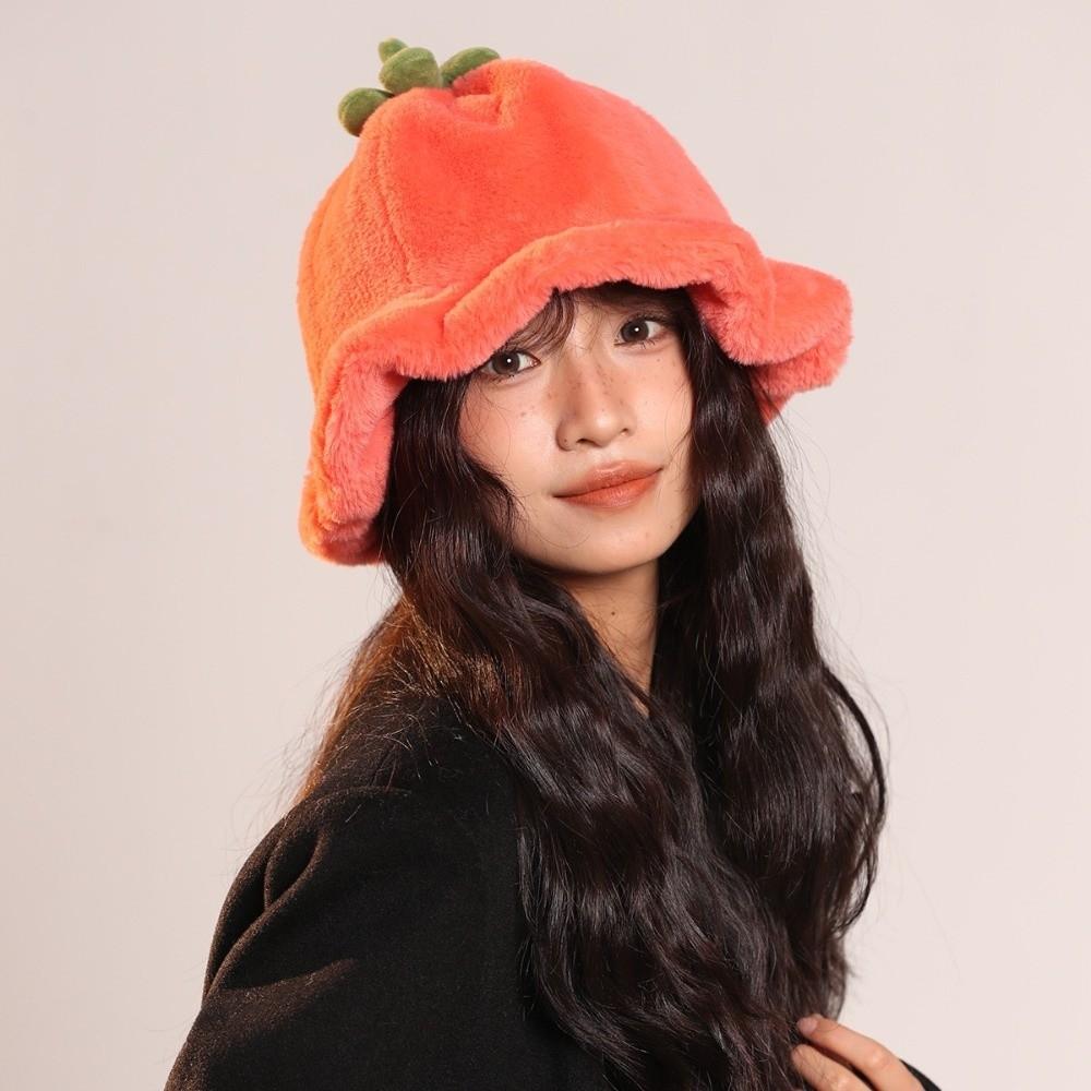 Tomato Winter Fisherman Hat Rolled-up Beanie Hat Cute Plush Bucket Hat  Outdoor