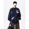 Men's Cartoon Puppy Embroidered Round Neck Cardigan Hoodie - Spring/Autumn Loose Fit with Niche Design
