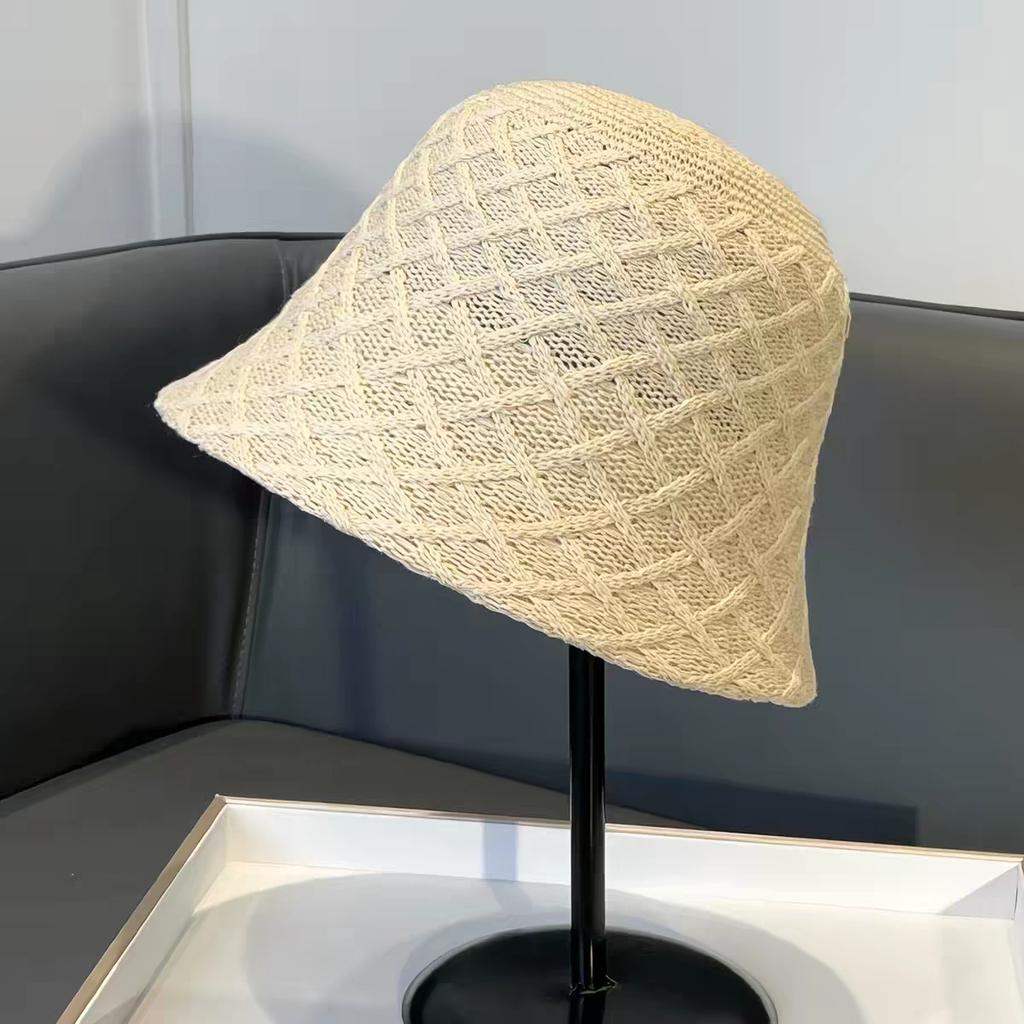 Color knitted hollow breathable bucket hat women's summer outdoor face small sunshade bucket hat women's basin hat