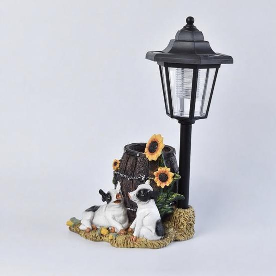 Garden Statue with LED Solar Lamp Weather Resistant Automatic Charging Outdoor Patio Sculpture Decor LED Light