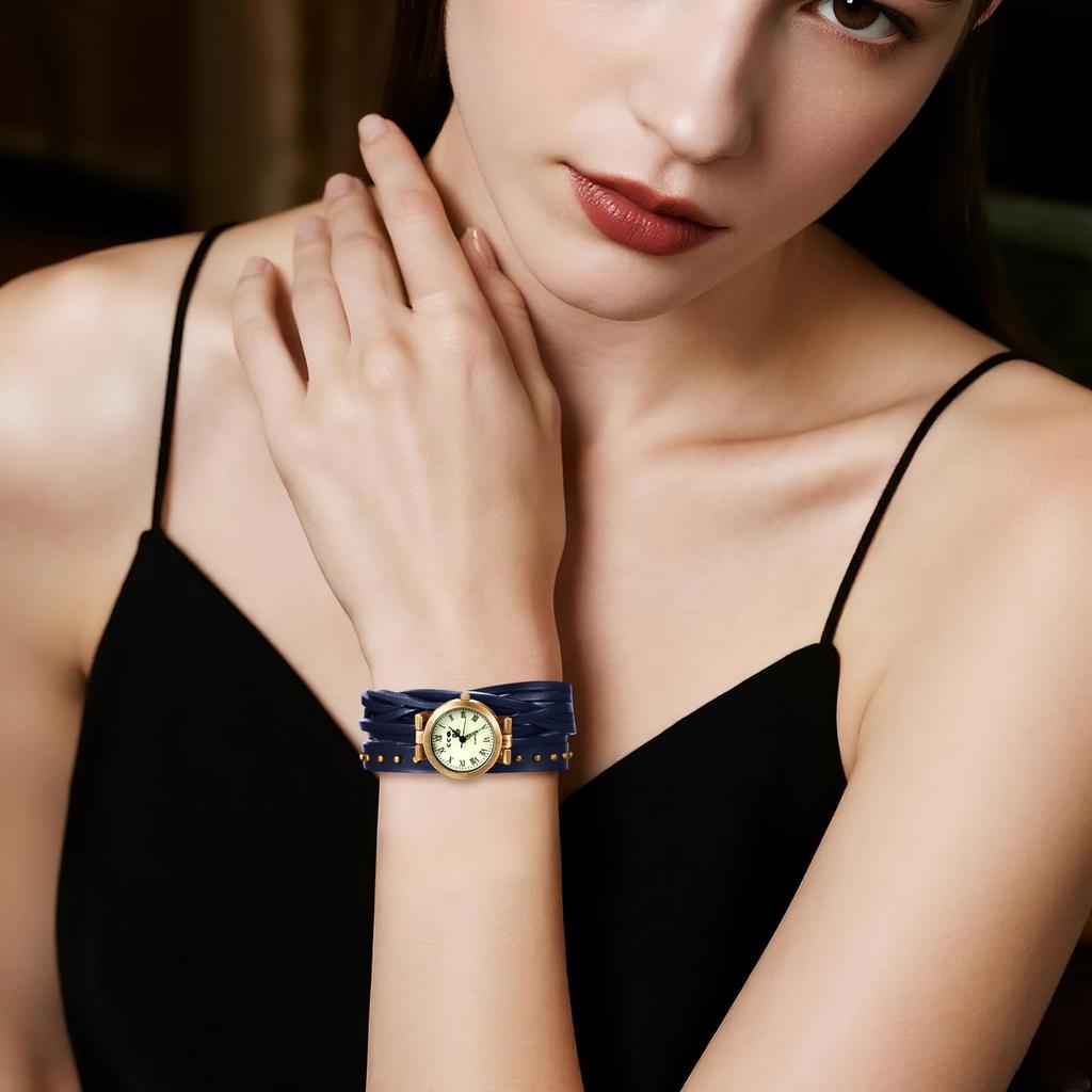 Curea din Piele Naturală Numere Romane Gotice Analog Retro Punk Quartz Reglabil Design Elegant Cadou de Halloween Ceas pentru Femei Cadran Acoperit cu Nituri,