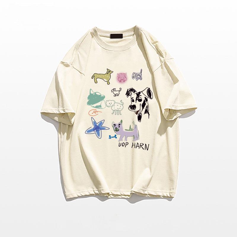 

Женская футболка 2025 Новая Летняя из Чистого Хлопка с Коротким Рукавом - Прямое Плечо Американский Дизайн Хай-Стрит 4XL