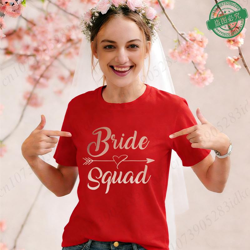 Team Bride Squad Matching T-Shirts, Arrow Heart Graphic Tees, Short Sleeve O Neck Tops for Bachelorette Party & Bridal Shower