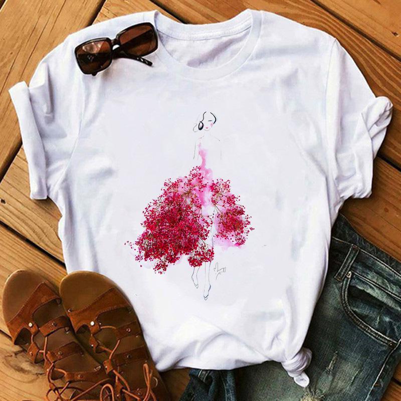 Fashion Flowers Red Rose Skirt Print T-shirt Women T Shirt Femme Harajuku Shorts Sleeves Shirt Summmer Tops Tshirt