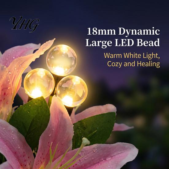 Solar Garden Lights Outdoor Waterproof 2Pcs Artificial Flower Lights, Lily Bamboo Wisteria Stake Warm White Firefly Pathway Lighting Powered for Yard