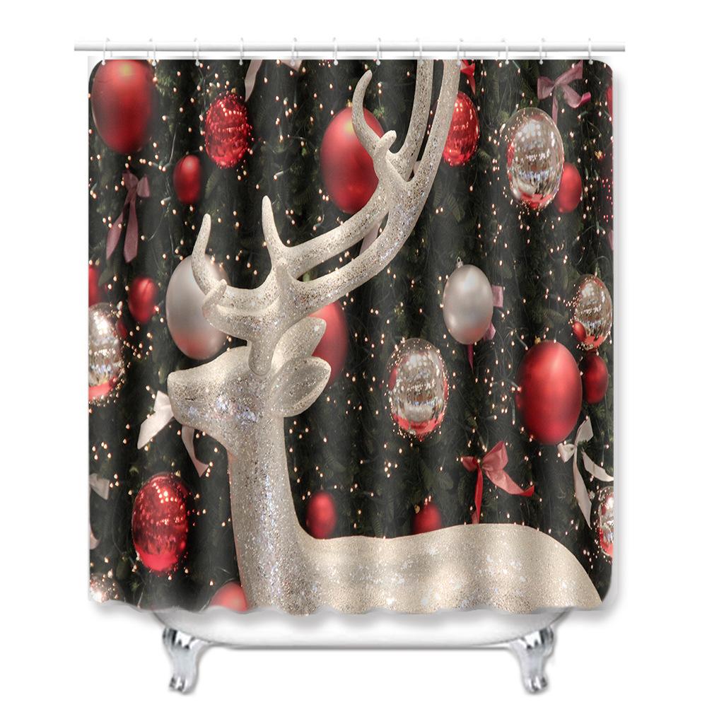 Christmas Shower Curtain Floor Mat Combination Four-Piece Set Bathroom Toilet Carpet Shower Room Mat Foot Mat