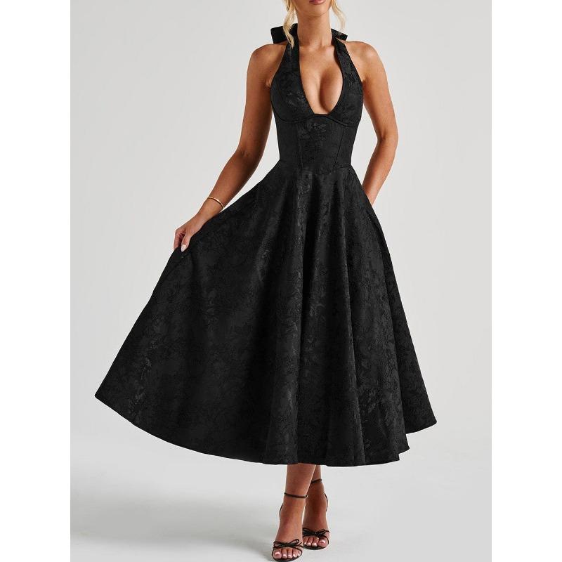 Sexy Elegant V Neck Halter High Waist A Line Long Evening Party Dress