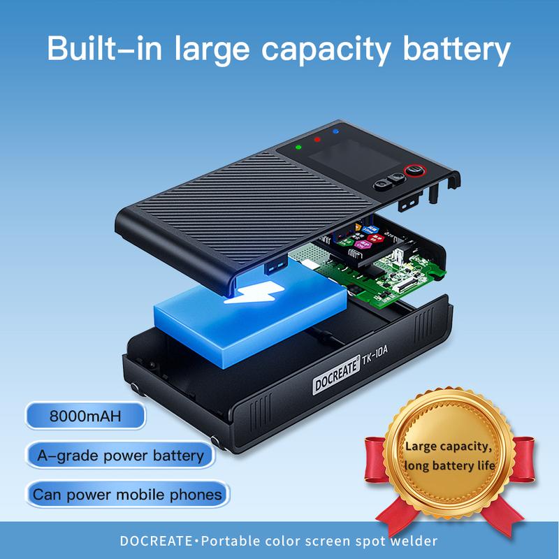 DOCREATE TK-10A Portable Spot Welder 1200A LCD Display 8000mAh Battery Dual Pulse Welds 0.25mm Nickel Plate Fast