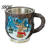 Christmas Party Supplies Theme Mug with Stainless Steel Liner, 3D Relief Hand Decorations Painted Resin Coffee Cup, Decorative Drinkware for