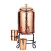 Copper Water Dispenser Set, 5 Litres, with Stand, 2 Glasses and ABS Tap, HaMmered Design (HaMmered Natura)